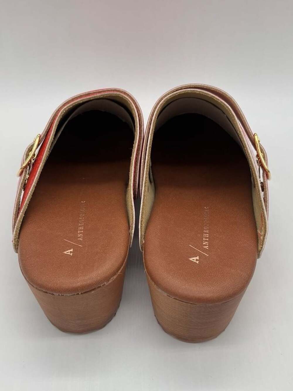 Anthropologie Red Patent Leather Clog Mules with Buckle - Picture 6 of 8